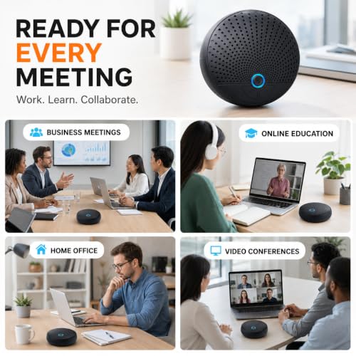 CM300 Conference Speaker with 10 Wireless AI Mics, 360° Pickup, 65FT Range, Noise Reduction, Echo Cancellation, Full Duplex USB Speakerphone for 10-Person Meetings, Zoom and Microsoft Teams - color: Black