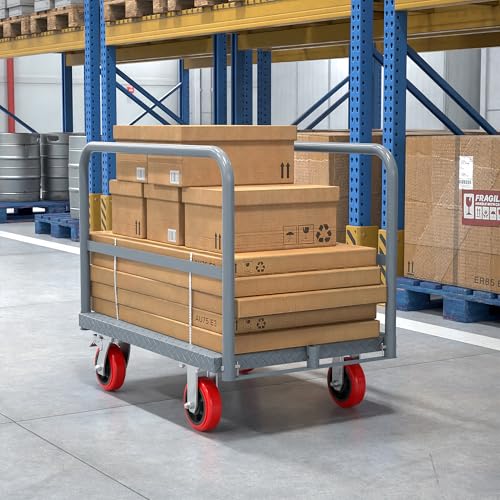 Steel Drywall Cart, 36 x 24 Inch Heavy Duty Flatbed Panel Cart Dolly with 6 Inch Swivel Caster, Platform Trucks 2000LBS Capacity, Lumber Mattress Transporting Heavy Loads with 3 Side Handrails - size: 3 Side Handrails