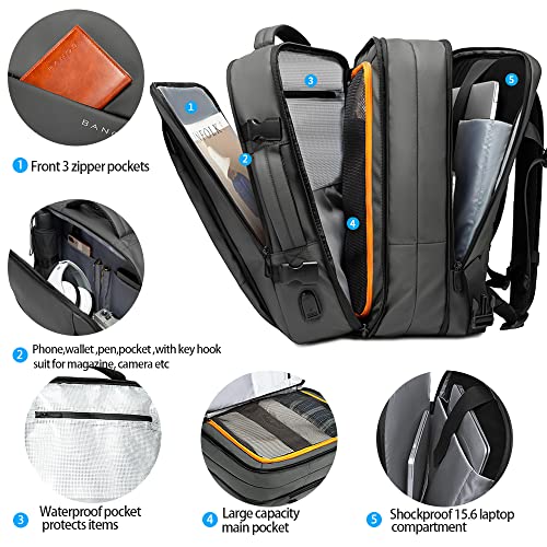 BANGE 35L Carry on Backpack,Travel Backpack for Women Men Airline Approved Gym Backpack Waterproof Business Laptop Daypack… - color: Grey, size: 35L(expansion)