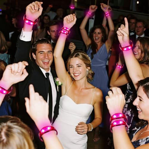 24 Pcs LED Glow Bracelets Sound Activated Bracelet Glow Bracelets with Flashing LED Strobe for Carnival,Concerts , Night Events, Rave, Game Prizes, Birthday Party Favor (pink - color: Pink