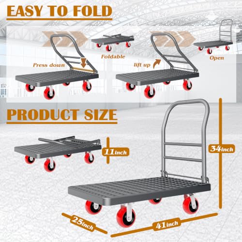 2200 lbs Heavy Duty Foldable Platform Truck with Swivel Wheel 25" x 41" - size: 41"x25"