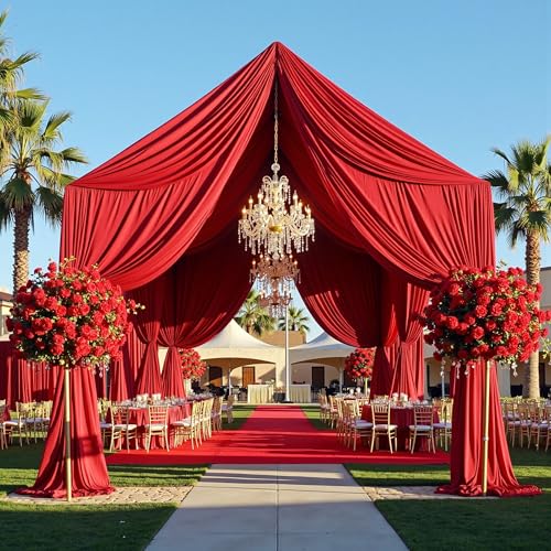 Outpain 10ftx20ft Red Backdrop Ceiling Drapes,2Panels 20ft Height Wrinkle Free Tent Draping Curtains, Fabric Drapery Ceiling Drapes for Wedding Ceremony Birthday Theme Parties with Rod Pocket - color: Red, size: 60"W x 240"L (Pack of 2)
