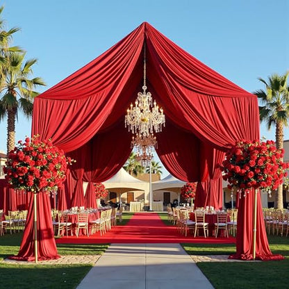 Outpain 10ftx20ft Red Backdrop Ceiling Drapes,2Panels 20ft Height Wrinkle Free Tent Draping Curtains, Fabric Drapery Ceiling Drapes for Wedding Ceremony Birthday Theme Parties with Rod Pocket - color: Red, size: 60"W x 240"L (Pack of 2)