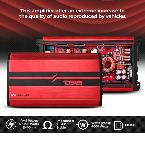 DS18 SXE-4000.4D/RD Car Amplifier Stereo Full-Range Class D 4-Channel 275x4 RMS @4 OHM 4000 Watts - Powerful and Compact Amp for Speakers in Car Audio System - style: SXE-4000.4D/RD