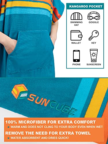 SUN CUBE Surf Poncho Changing Robe with Hood, Wetsuit Changing Hooded Towel | Thick Quick Dry Microfiber, Wetsuit Changing Towel, Surfing Beach Swim Outdoor Sports Cover Up, Adult Wearable Poncho - color: Sunset Blue