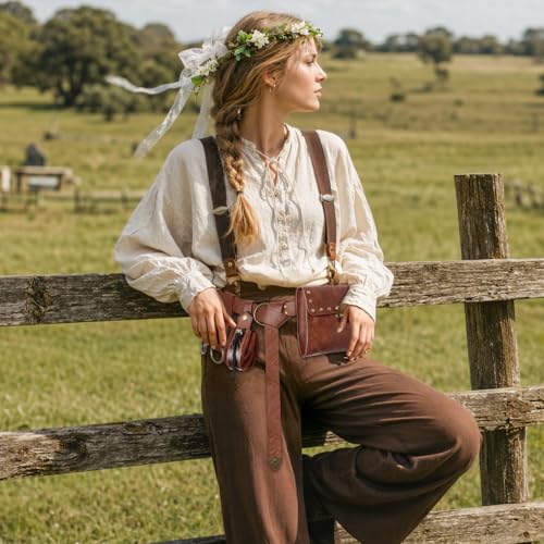 Renaissance Belt Pouch Set with Wreath - Renaissance Accessories with Pirate Belt Pouch for Halloween Cosplay & LARP - color: Brown-g