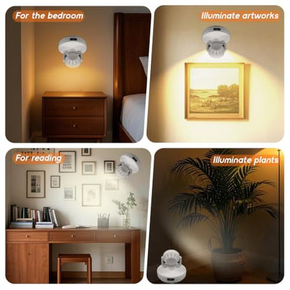 Wireless LED Spotlight Indoor, Rechargeable Uplighting with Remote Dimmable, Tree Spotlight Battery Powered Ceiling for Artwork Picture Painting Plant, 2Pack - color: White