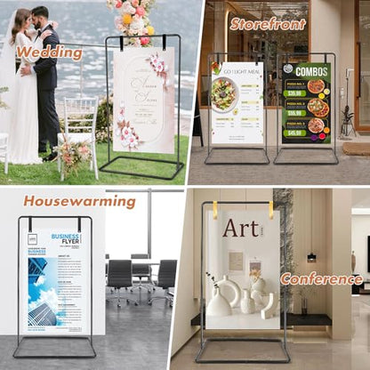 Wedding Welcome Sign Heavy Duty Black Easel Stand With 4 Leather Strap | 68”x31”x 20” Welcome to Our Wedding Sign Holder, Metal Floor Standing Easels for Valentines Day, Signs, Poster - color: Black