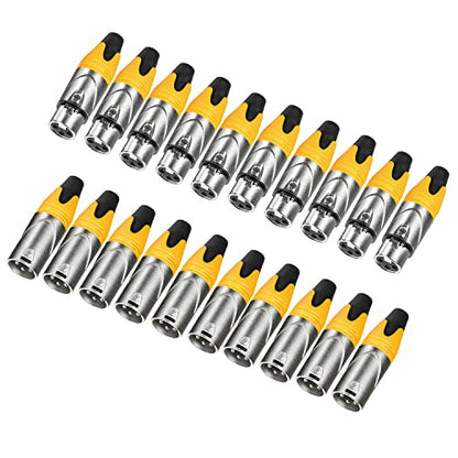MFL. 3-Pin XLR Cable Connector Male and Female with Nickel Housing and Silver Contacts Mic Cable Plug Connector Audio Socket, Yellow, 10 Pairs - color: Yellow, 10 Pairs