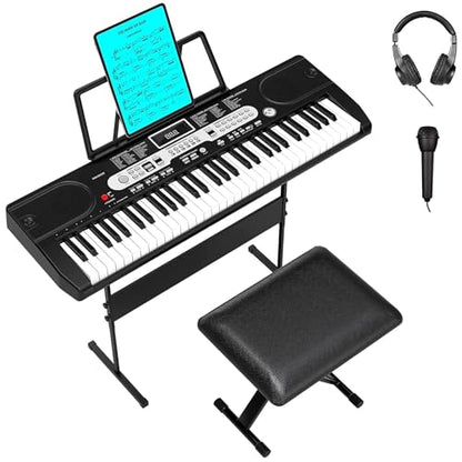 GarveeLife 61-Key Electric Keyboard Piano Set for Beginners and Kids with Microphone, Headphones, Stand, Stool, and Carrying Bag – Portable and Ideal for Teaching, Perfect Birthday or Christmas Gift - style: 61-Key（Set）-1