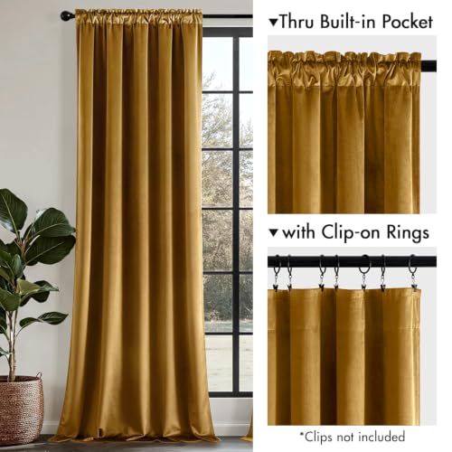 MIULEE Gold Velvet Curtains 84 Inch Long 2 Panels, W40 x L84 | Luxury Super Soft, Thermal Insulated, Room Darkening Drapes, Rod Pocket Design, Window Curtains for Bedroom Living Room - color: Gold, size: 40"W x 84"L (Pack of 2)