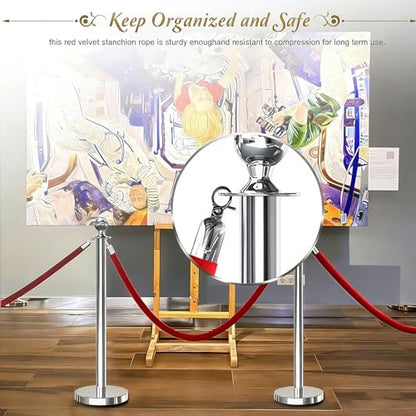 2PCS Red Velvet Stanchion Rope 5 Ft Crowd Control Ropes Barrier with Silver Hooks for Party - color: Red&Silver, size: 2PCS