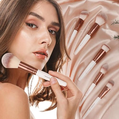 OMANIAC 20Pcs Makeup Brush Set Professional - Premium Synthetic Foundation Eyeshadow Blending Face Powder Brushes with Travel Case - Cruelty-Free Beauty Gift Kit for Beginners & Women (White) - color: White