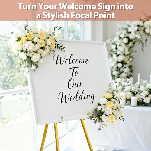 WRINGKIT Gold Easel Stand for Sign, Heavy Duty Art Easel with 4 Tier | Metal Adjustable Display Stand, 42.5'' Height Large Floor Standing Easel for Painting, Poster, Mirror, Welcome Wedding Signs