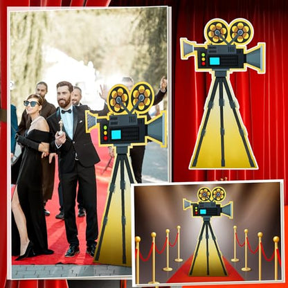 Yookeer 6 Ft Movie Award Night Party Decoration Red Carpet Camera Stand-Up Cardboard Cutout Lifesize Movie Theme Prom Decor Awards Night Photo Booth Backdrop for Themed Party Events Supplies - style: Camera