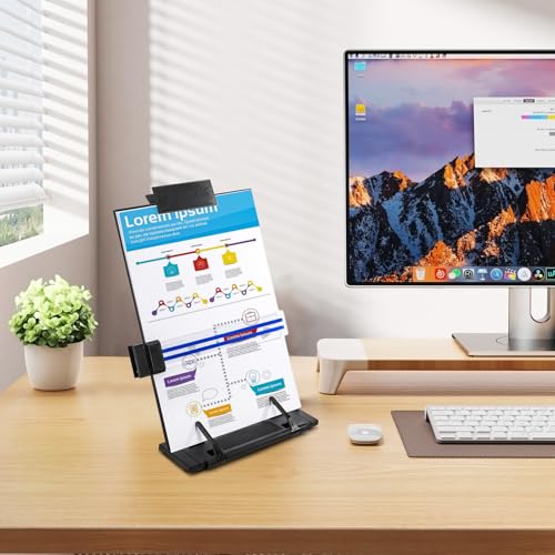 Lawei 2 Pack Desktop Document Holder with Adjustable Clip and Line Guide, Portable Document Book Holder - Copy Holder for Letter, Legal A4 Documents, Up to 150 Sheets, Black