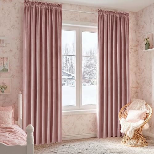 JIUZHEN Wild Rose Velvet Blackout Curtains 42W x 63L 2 Panels - color: Wild Rose, size: 42"W x 63"L (Pack of 2)
