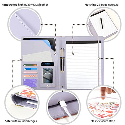 Padfolio for Women PU Leather Portfolio Cute Binder Foldable Recipe Clipboard Purple Phone Pocket - color: 03_fresh Violette