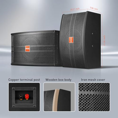 12" Passive Speaker Pair, 1600W Peak Power 3-Way Karaoke Speakers, 8 Ohm with MDF Enclosure & Wall Brackets, for Crystal Clear Vocals, Home Entertainment, DJ and PA Audio，Needs Amplifier/Receiver - size: 12 inch passive speaker