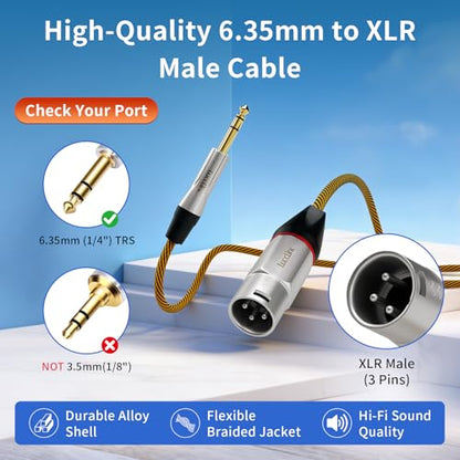 Balanced XLR to 1/4 Inch TRS Audio Cable, Pro Patch Cord for Studio Mixers & Monitors - 6.35mm to XLR Male, 3.3ft (1m) Noise-Free - size: 3.3 Feet, style: XLR Male to 6.35mm