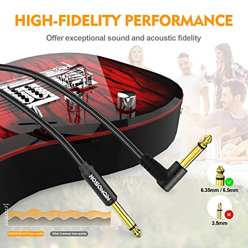 HOSONGIN Guitar Cable 3.3 feet 2 Pack - 1/4 Inch Electric Instrument Cable Bass AMP Cord for Electric Guitar, Bass Guitar, Electric Mandolin, Pro Audio - Black Nylon Braided, 24K Gold Plated Plug - size: 3.3 Feet, style: 1/4" TS Mono Guitar Cable