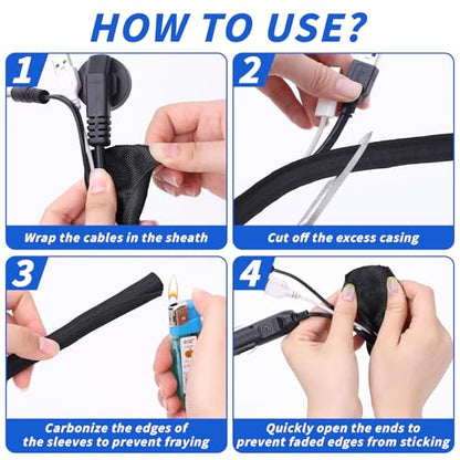 30ft - 3/8in Split Braided Sleeve Cable Management, Self-Wrapping | Flexible loom tubing protects wires from abrasion and heat. Great for automotive, TV, computer, and home electrical use. - size: 3/8inx30ft