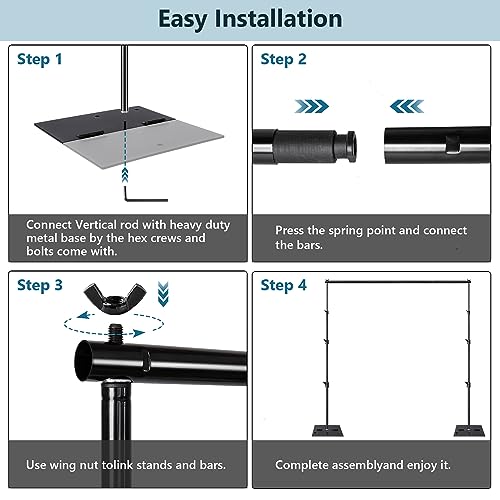 SLOW DOLPHIN Pipe and Drape Photography Backdrop Stand Kit Adjustable Photo Background Stand 10ft x 10ft with Metal Base for Parties Weddings Birthday Party Events Photo Booth(Black)