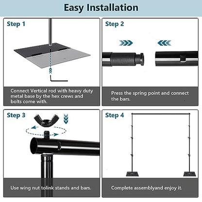 SLOW DOLPHIN Pipe and Drape Photography Backdrop Stand Kit Adjustable Photo Background Stand 10ft x 10ft with Metal Base for Parties Weddings Birthday Party Events Photo Booth(Black)