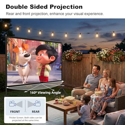 Wootfairy 120inch Projector Screen with Stand Portable Indoor Outdoor Use | Foldable Anti-Crease 16:9 4K HD Front Rear Washable Projection Movie Screen with Carry Bag for Home Theater Backyard Camping - size: 120 inch-25mm