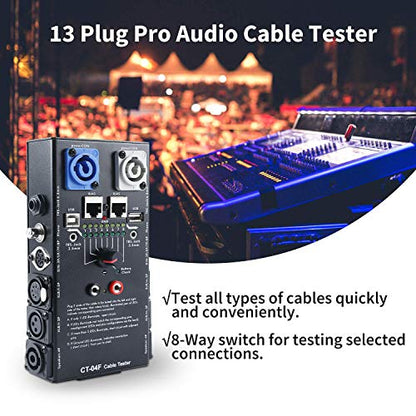 MFL. 13-Plug Audio Cable Tester Line Finder Black 13-in-1 Cables Checker 8-Way Switch Wire Tracker with LED Indicators, Rectangular - style: 13-Plug