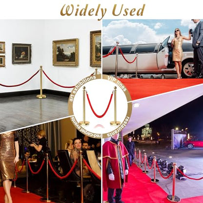 2PCS Red Velvet Stanchion Rope 5 Ft Crowd Control Ropes Barrier with Gold Hooks for Party - color: Red&Gold, size: 2PCS