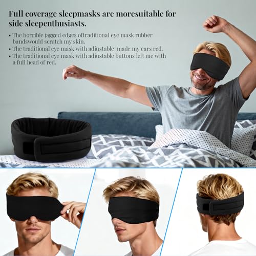 Cotton Sleep Eye Mask for Men and Women, 100% Blocking Light Sleeping Mask | Soft Zero Pressure Cooling Blackout Eye Masks for Sleep, Eye Covers for Sleeping fits All Heads Adjustable - color: Black