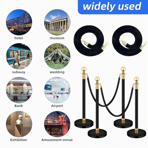 2 Pack 6.5FT/2M Velvet Stanchion Rope, Black Crowd Control Safety Barriers with Polished Gold Lobster Hooks for Movie Theater, Queue Barrier, Grand Openings, Hotel Celebration, Carpet Event - color: Black