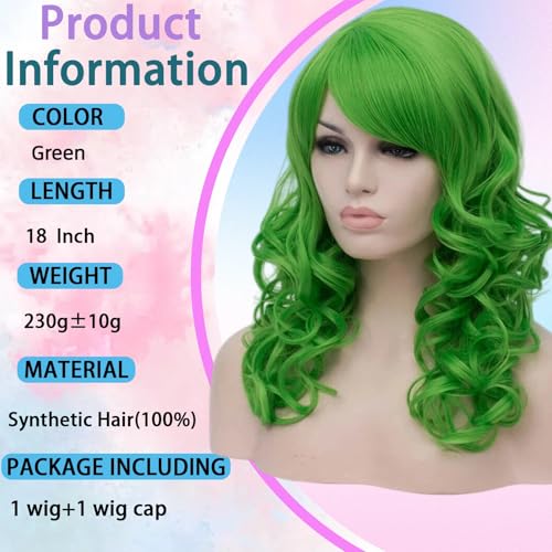 Cying Lin 18" Long Curly Green Beehive Wigs Heat Resistance Fiber Synthetic Hair Party Cosplay Wigs Peluca (Green) - color: Green