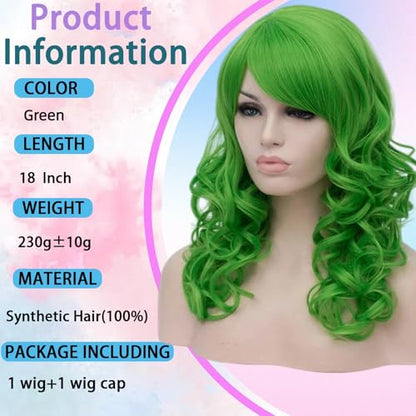 Cying Lin 18" Long Curly Green Beehive Wigs Heat Resistance Fiber Synthetic Hair Party Cosplay Wigs Peluca (Green) - color: Green