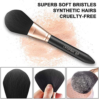 OMANIAC Makeup Brush Set Professional, 12 Pearlescent Wood Handle Makeup Brushes, Premium Cruelty-Free Synthetic Fiber Hair, Travel Make up Brushes Set with Case (Black). (Pack of 2) - color: Rose Gold and Black, size: 12pcs (Pack of 2)