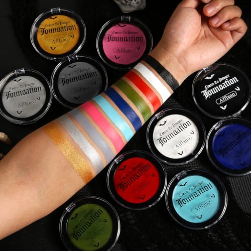 Black Face Body Paint Cream to Powder Foundation Makeup, Gothic Black Facepaint Halloween Makeup for Kids & Adults, Pro Body Paint for Cosplay, SFX, Emo, Clown, Zombie, Vampire, Theater, Film,Skeleton - color: Black