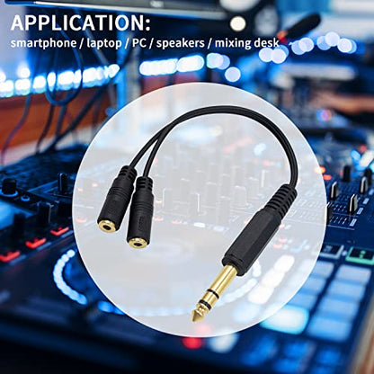 Poyiccot 1/4 to 3.5mm Adapter, 3.5mm to 1/4 Headphone Adapter, 6.35mm 1/4 inch TRS Stereo Male to 2 Dual (Mini) 1/8 inch Stereo Female Y Splitter Cable 20cm/8inch (635M-235FM)