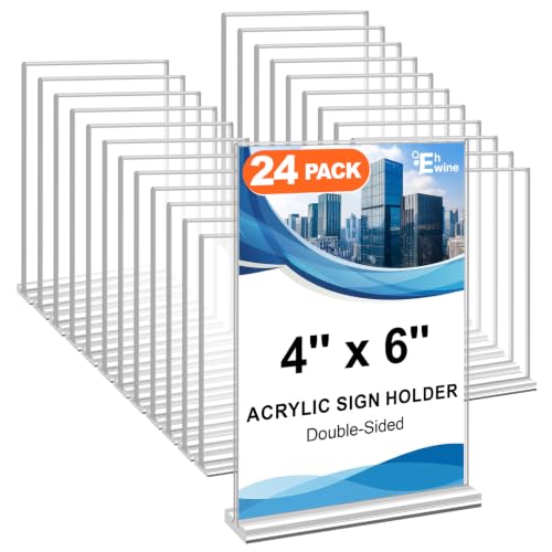 EHWINE 24 Pack Acrylic Sign Holders 4x6 Double-Sided Tabletop Display Stands for Menus Flyers & Signs, Clear Acrylic Picture Frame for Office Business Store & Events - size: 24 Pack 4x6 Inch