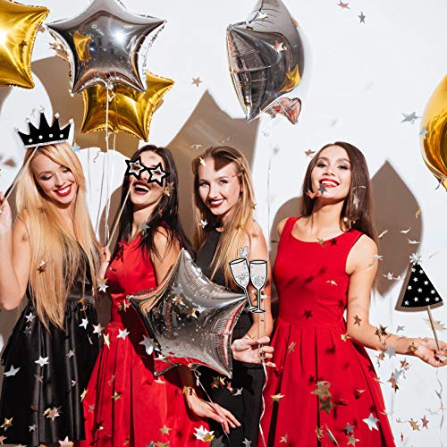 Zonon 24 Pcs Funny Photo Booth Props Set Black Gold Birthday,Silvery | Props for Wedding, Disco, Class Reunion Prom, Includes Mustache, Hats, Glasses, Ties, Lips, Crowns, Fun Party Accessories - color: Silvery
