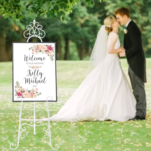 59" H Metal White Large Adjustable Easel Stand for Wedding Sign | Metal Free Standing Scroll Display Easel for Wedding Sign Mirror Picture Poster Holder Showcasing