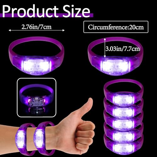 24 Pcs LED Glow Bracelets Sound Activated Bracelet Glow Bracelets with Flashing LED Strobe for Carnival, Concerts , Night Events, Rave, Game Prizes, Birthday Party Favor (purple) - color: Purple