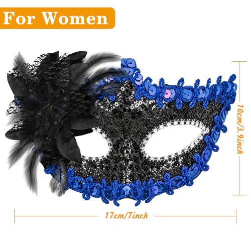 SIQUK Couple Masquerade Masks Set Venetian Party Mask Costume Mask - color: Black & Blue Sequins