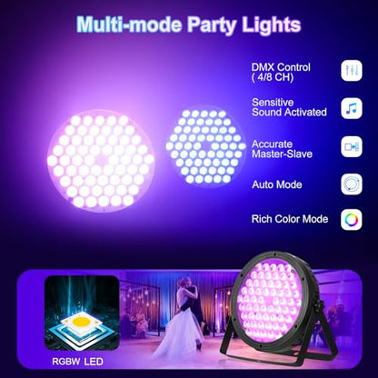 BETOPPER Stage Lighting 120W Par Light RGBW 4-in-1 Stage Lights, DJ Light DMX for Concert and Events,4 Packs