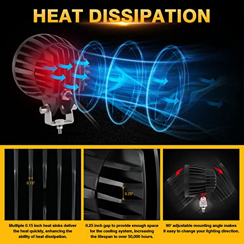 Auxbeam C4 Series Round LED Pods 4-Inch 72W Amber Fog Lights 2-Pack | Yellow Spot Beam, Off-Road Ditch Lights, Driving Light Bars, 4x4 Offroad Lights, for Jeep Wrangler Ford F-150 Toyota Tacoma - color: C4 Series Amber Spot Lights