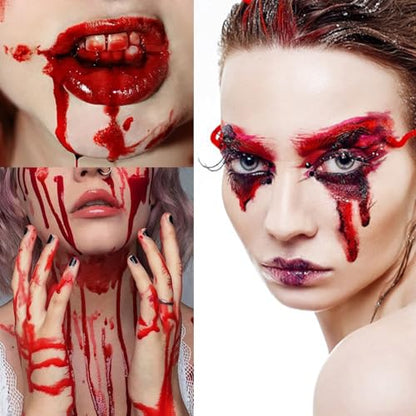 4 IN 1 Fake Blood Kit，Fake Blood 1.69oz X2 + Spray Head+Dripping Head+Cleaning Soap【Washable】【Realistic Effect】【Skin Friendly】Professional Fake Blood Makeup Kit For Halloween/Cosplay，Fresh + Dark - color: Fresh+Dark