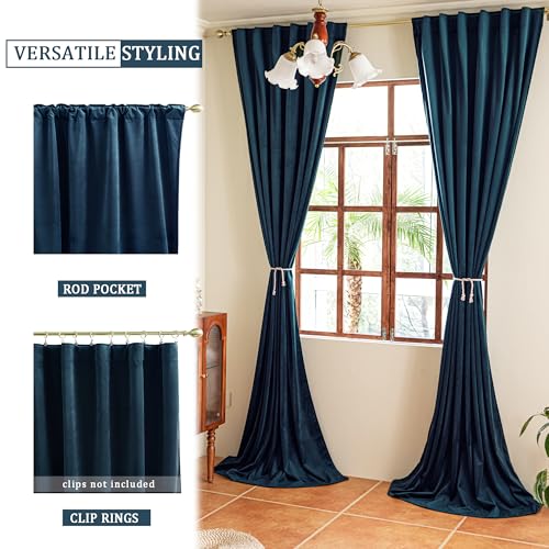 YOFUN 84 inches 2 Panels, Dark Blue Blackout Luxury Velvet Curtains Thermal Insulated Heat Block Soundproof Window Panels Soft Drapes for Bedroom Living Room, Rod Pocket & Back Tab, W52 x L84 - color: Dark Blue, size: 52"W x 84"L (Pack of 2)