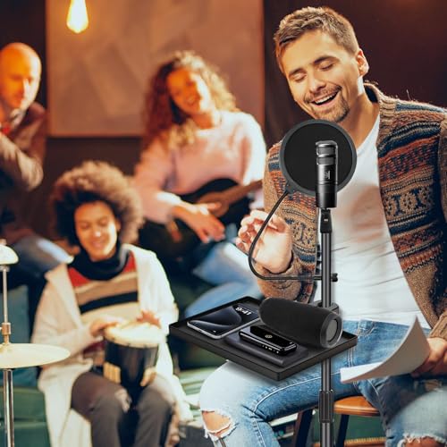 Mic Stand Tray 10.6" x 7.8" Large with Crab Clamp for Mixers & Gear | Sturdy ABS, Firm Grip, Easy ON/OFF, 5.5 lbs Capacity, Clamps on Microphone, Music, Drum Stands & Tripod, for Studio, Podcast - style: Tray
