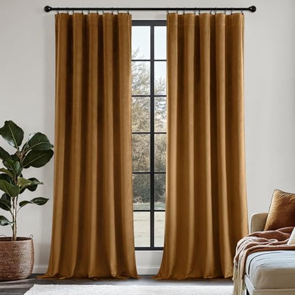 MIULEE Golden Brown Velvet Curtains 84 Inch Long 300GSM, 2 Panels | Luxury Super Soft, Thermal Insulated, Room Darkening Drapes, Rod Pocket Design, Window Curtains for Bedroom Living Room - color: Golden Brown, size: 40"W x 84"L (Pack of 2)