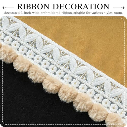 GIGIZAZA Velvet Pom Curtains 108 Inch for Living Room 2 Panels Gold Black - color: Pom Pom/Gold+black, size: 52"W x 108"L (Pack of 2)